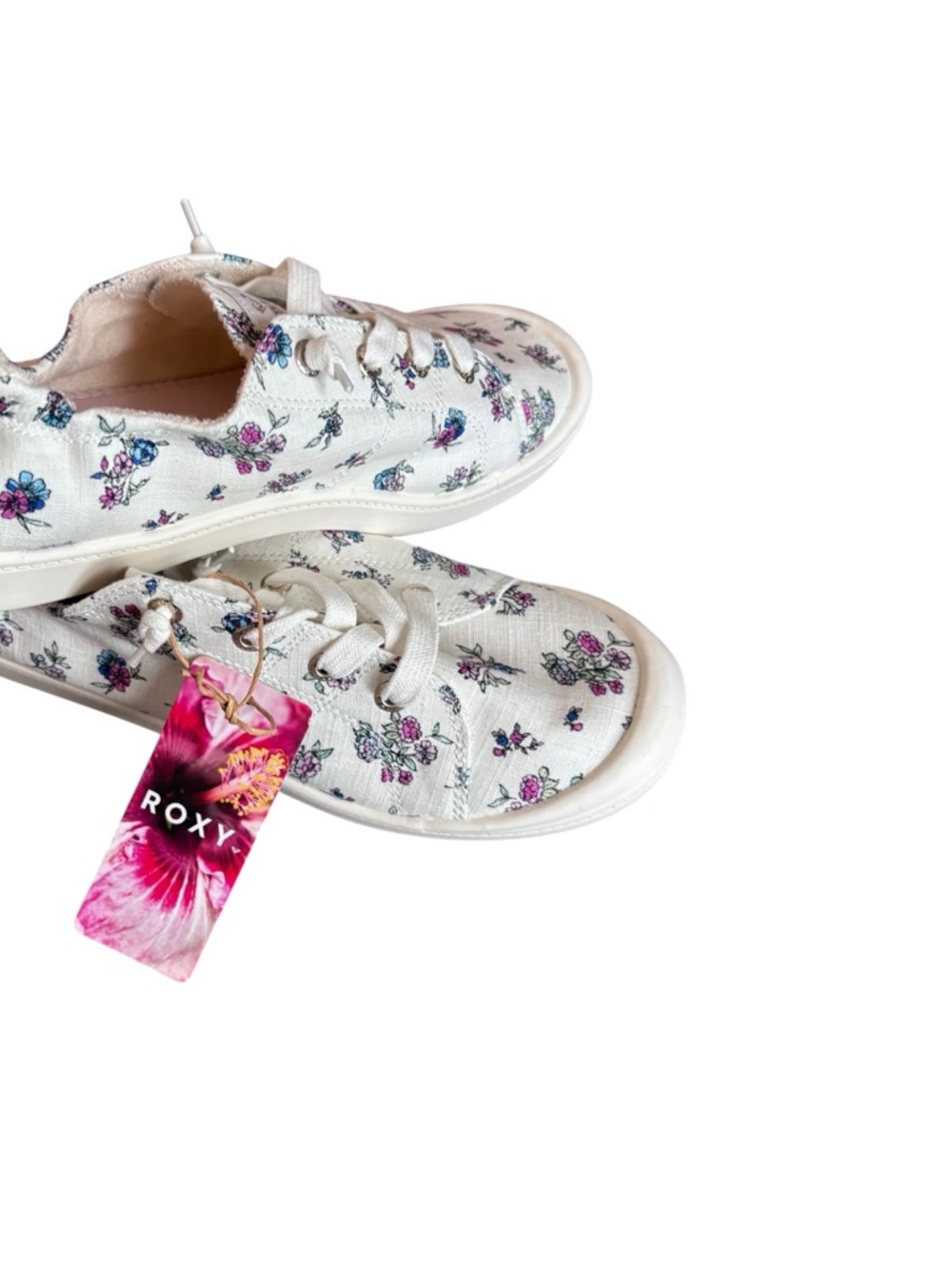 Roxy White Floral Lace-Up Sneakers with Pink & Blue Accents - Picture 2 of 4